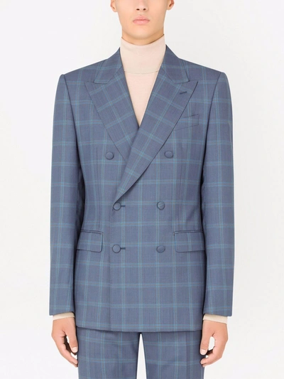 Shop Dolce & Gabbana Sicily-fit Double-breasted Checked Suit In Blue