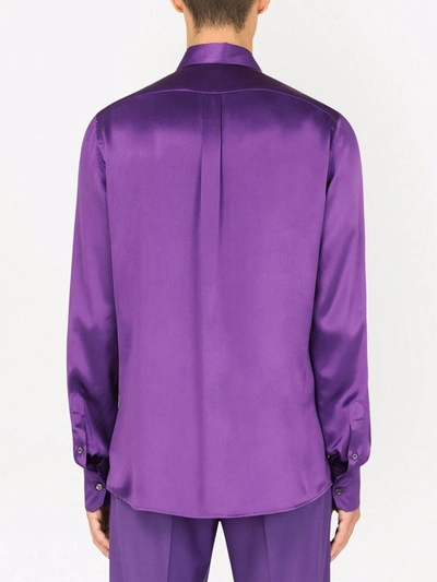 Shop Dolce & Gabbana Tuxedo Silk Shirt In Purple