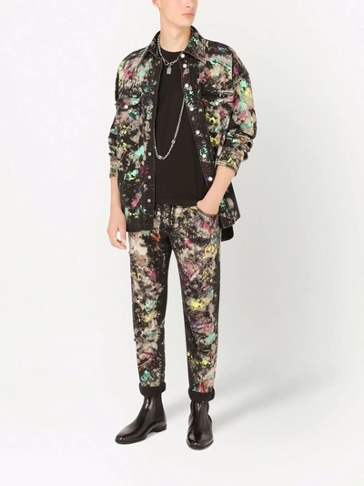 Dolce & Gabbana Paint-splatter Longsleeved Shirt In Black