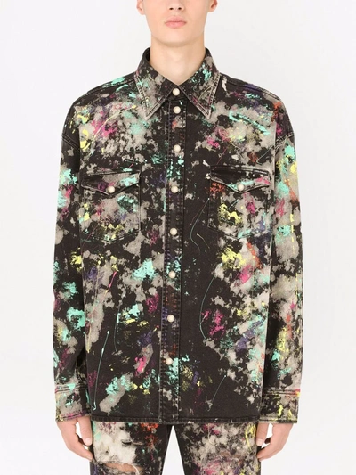 Shop Dolce & Gabbana Paint-splatter Longsleeved Shirt In Black