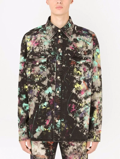 Dolce & Gabbana Paint-splatter Longsleeved Shirt In Black