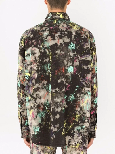 Dolce & Gabbana Paint-splatter Longsleeved Shirt In Black
