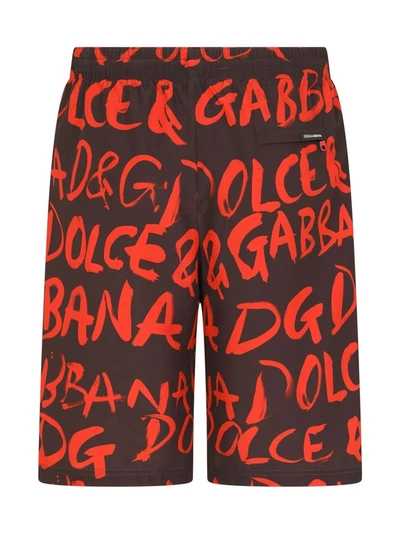 Shop Dolce & Gabbana Logo-print Long Swim Shorts In Black