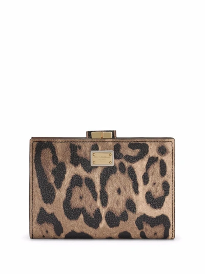 Shop Dolce & Gabbana Crespo Leopard-print Zip-around Wallet In Brown