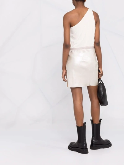 Shop Rick Owens Metallic-finish Front-slit Mini Skirt In Grey