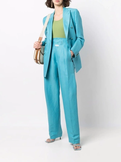 Shop Etro Wide-leg Tailored Trousers In Blue