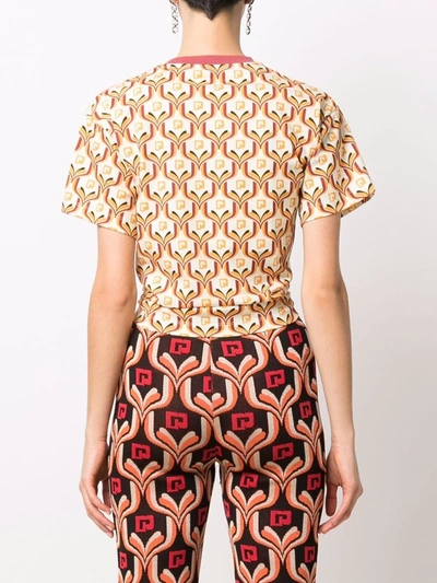Shop Rabanne Geometric-print Organic-cotton T-shirt In Orange