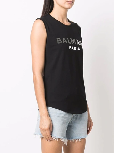 Balmain Cotton Top With Front Logo Print - Atterley In Black | ModeSens