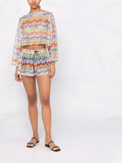 Missoni Zig-zag Printed Drawstring Beach Top In Orange