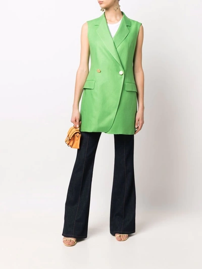 Shop Tagliatore Belted Waist Linen Blazer In Green