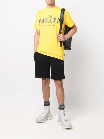 Shop Philipp Plein Logo-print Cotton T-shirt In Yellow