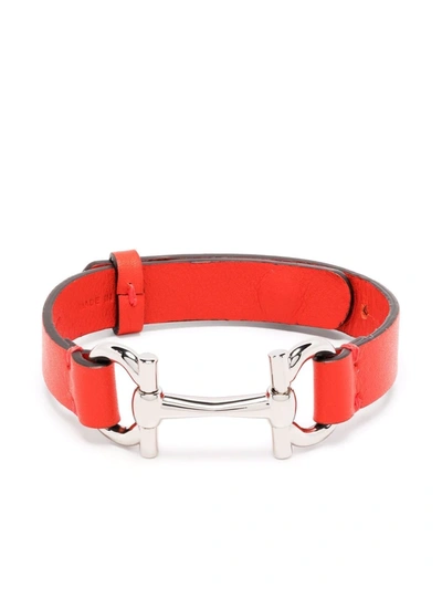Shop Ferragamo Gancini Leather Bracelet In Rot