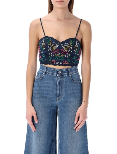 Shop Chloé Floral Embroidered Cropped Top In Multi