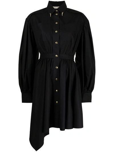 Shop Roberto Cavalli Asymmetric Shirt Dress In Black