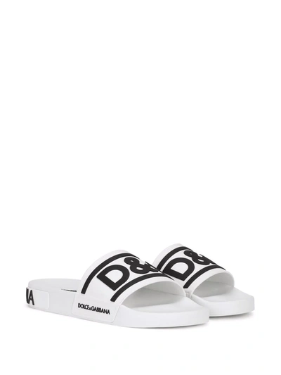 Shop Dolce & Gabbana Logo-strap Slides In White