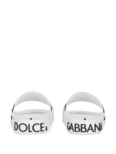 Shop Dolce & Gabbana Logo-strap Slides In White