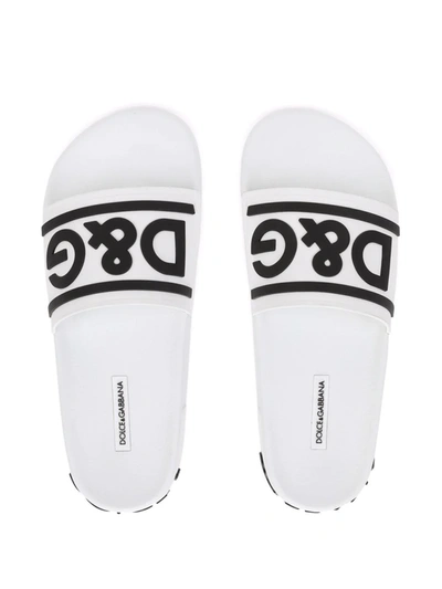 Shop Dolce & Gabbana Logo-strap Slides In White