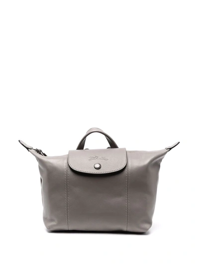 Shop Longchamp Le Pliage Cuir Backpack In Grey