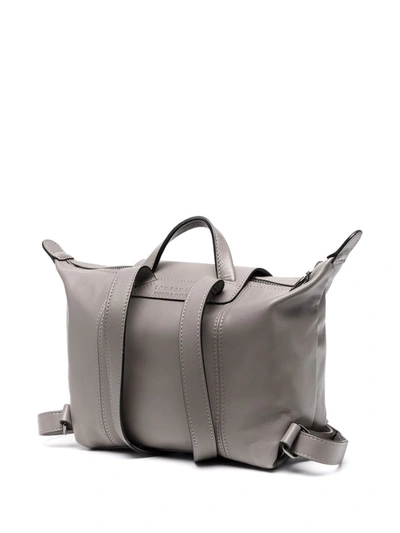 Shop Longchamp Le Pliage Cuir Backpack In Grey