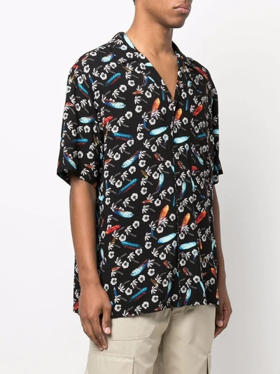 Shop Marcelo Burlon County Of Milan Floral-print Short-sleeve Shirt In Black