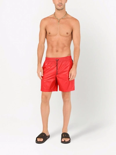 Shop Dolce & Gabbana Logo-band Long Swim Shorts In Red