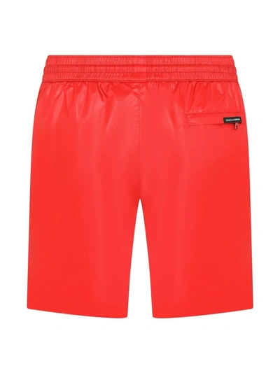 Shop Dolce & Gabbana Logo-band Long Swim Shorts In Red