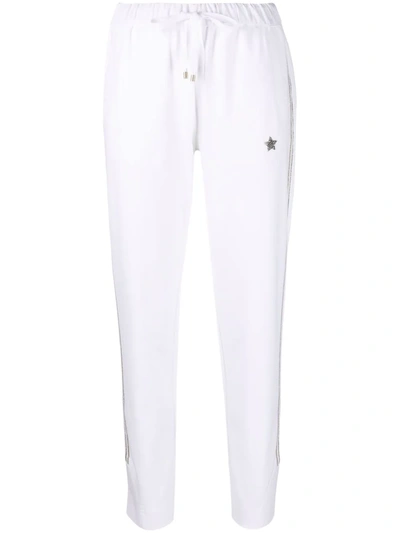 Shop Lorena Antoniazzi Glitter Stripe-trim Cropped Track Pants In White