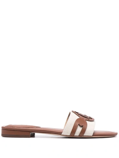 Shop Lauren Ralph Lauren Alegra Two-tone Slides In Neutrals