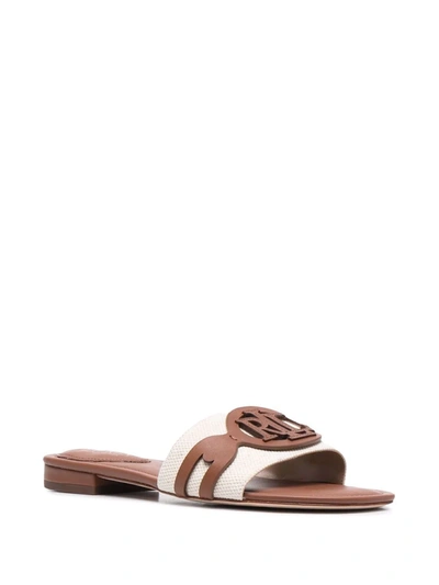 Ralph Lauren Alegra Canvas-leather Slide Sandal In Neutrals