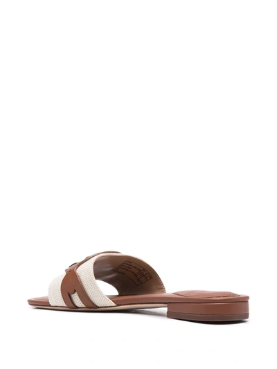 Ralph Lauren Alegra Canvas-leather Slide Sandal In Neutrals