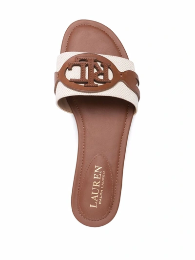 Ralph Lauren Alegra Canvas-leather Slide Sandal In Neutrals