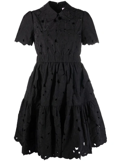 Shop Red Valentino Floral Cut-out Dress In Black