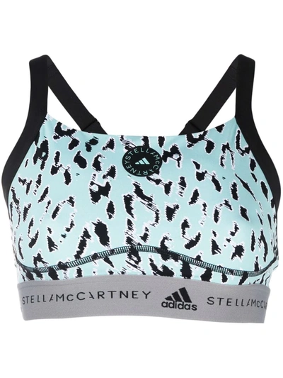 Shop Adidas By Stella Mccartney Leopard-print Sports Bra In Blue