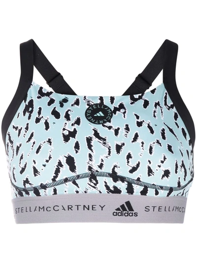 Shop Adidas By Stella Mccartney Leopard-print Sports Bra In Blue