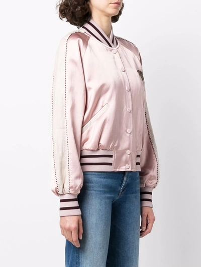 Shop Zimmermann Tropicana Embroidered Logo Bomber Jacket In Pink