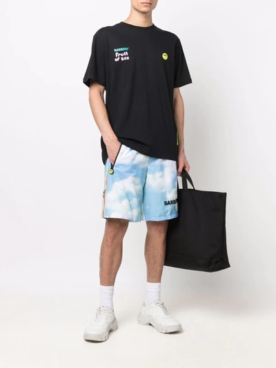 Shop Barrow Logo-print Rainbow-tape Shorts In Blue