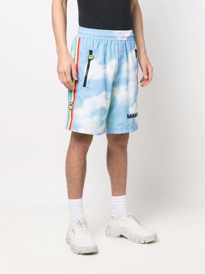 Shop Barrow Logo-print Rainbow-tape Shorts In Blue