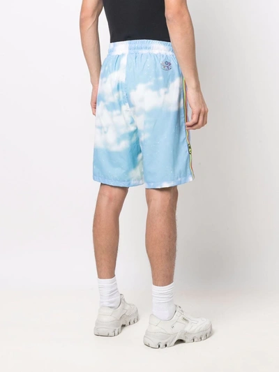 Shop Barrow Logo-print Rainbow-tape Shorts In Blue