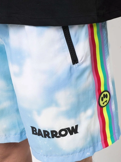 Shop Barrow Logo-print Rainbow-tape Shorts In Blue