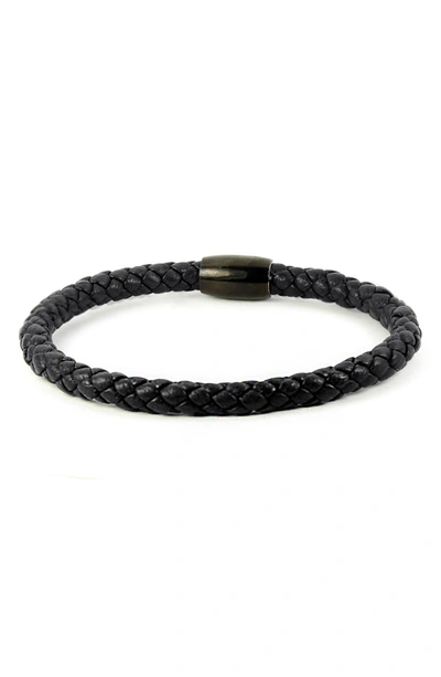 Shop Liza Schwartz Leather Woven Bracelet In Black