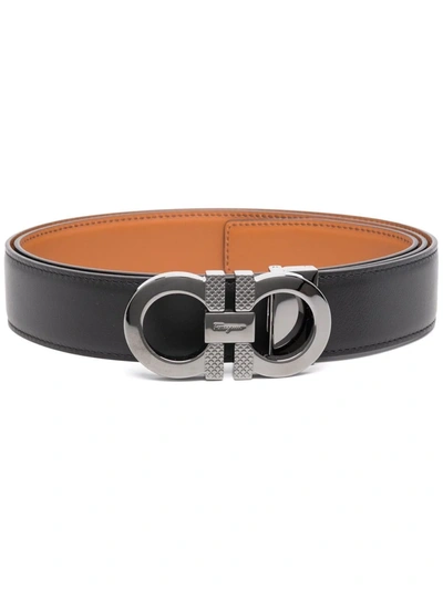 Shop Ferragamo Reversible Gancini Belt In Black