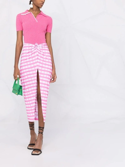 Shop Jacquemus Plaid-print Knotted Midi Skirt In Pink