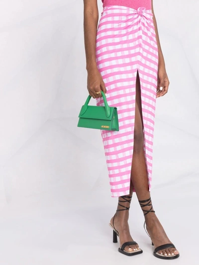 Shop Jacquemus Plaid-print Knotted Midi Skirt In Pink