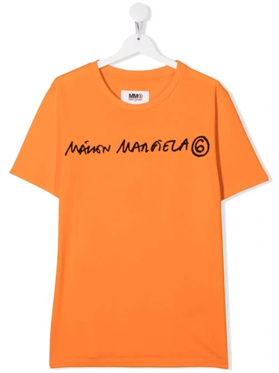 Mm6 Maison Margiela Teen Logo Print T-shirt In Orange