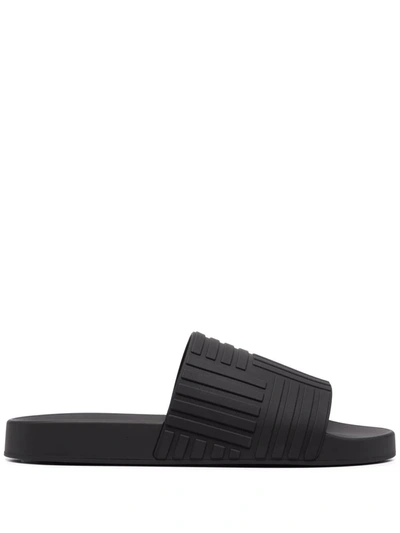 Shop Bottega Veneta Striped-strap Slides In Black