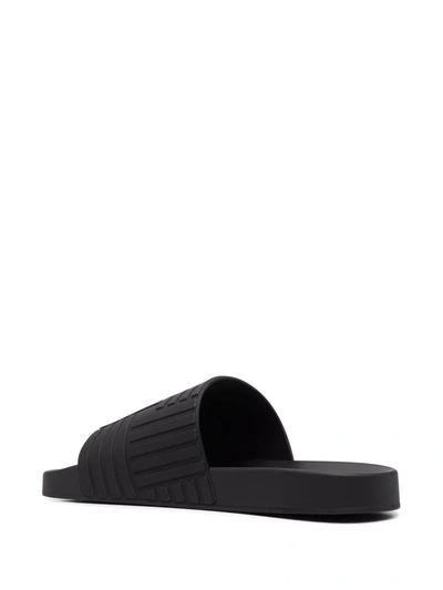 Shop Bottega Veneta Striped-strap Slides In Black