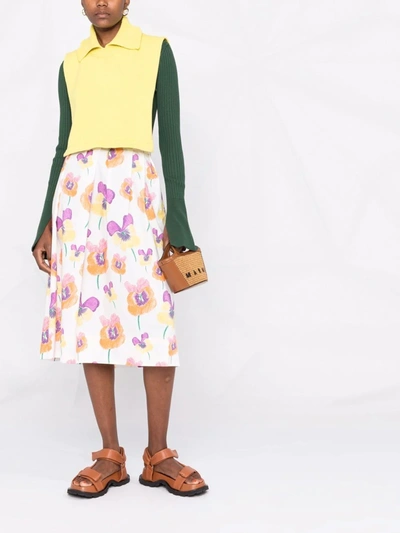 Shop Marni Poppy-print Skirt In Weiss
