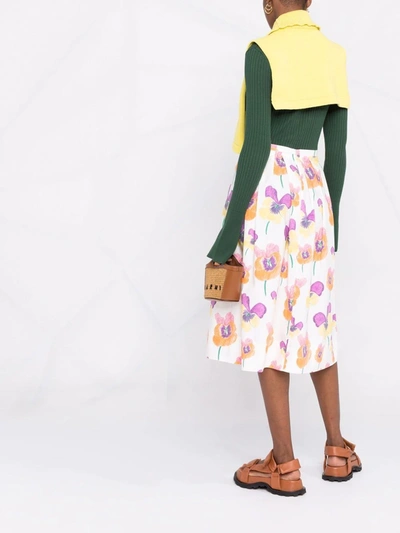 Shop Marni Poppy-print Skirt In Weiss