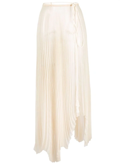 Shop Nanushka Wrap-style Asymmetric Pleated Skirt In Nude