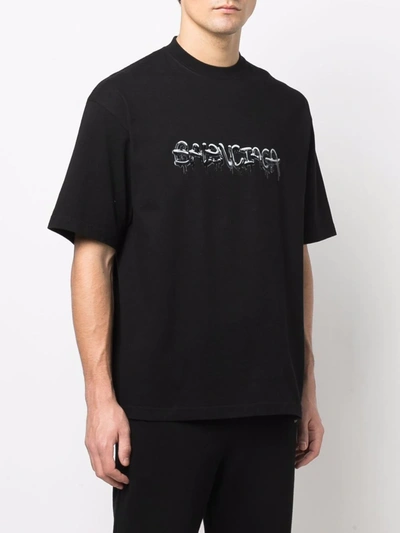Shop Balenciaga Logo Printed Crew Neck T-shirt In Schwarz